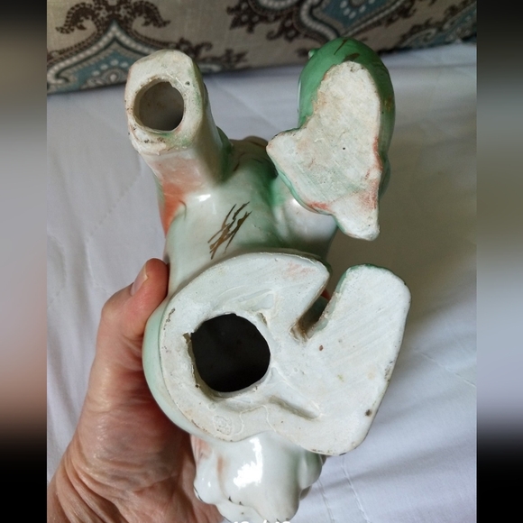 Rare Antique Female Hand-painted Orange & Green Chinese Feng Shui Foo Dog Lion - Picture 6 of 12